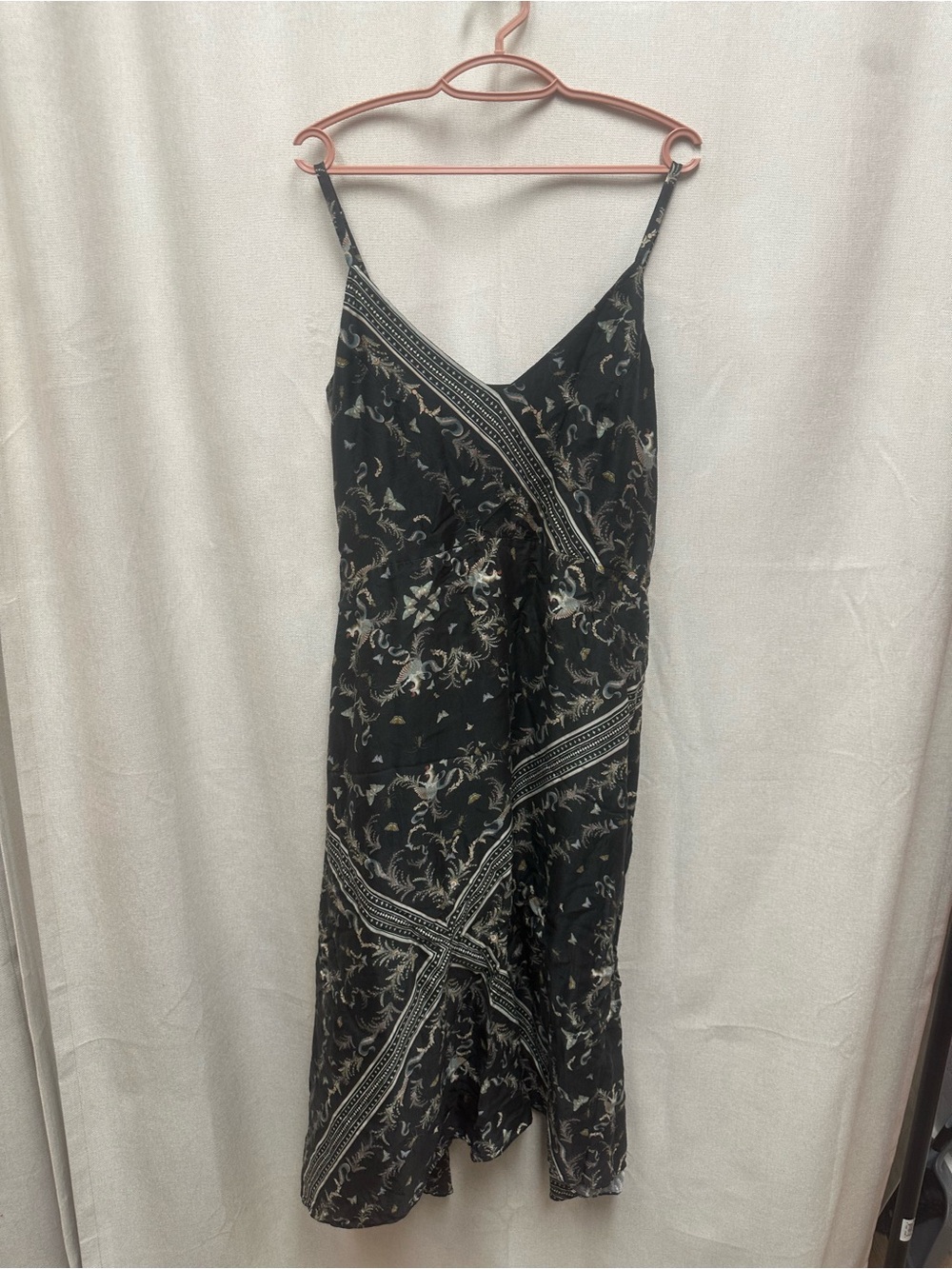 AllSaints Black Floral Slip Midi Dress
